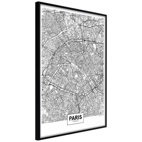 Affiche Murale Encadrée "City Map Paris" 21 x 30 cm Noir
