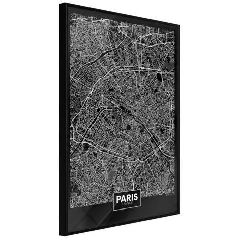 Affiche Murale Encadrée "City Map Paris Dark" 30 x 42 cm Noir