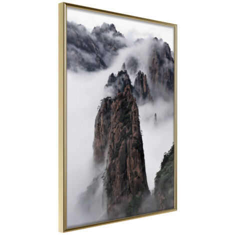 Affiche Murale Encadrée "Clouds Pierced by Mountain Peaks" 21 x 30 cm Or