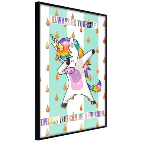 Affiche Murale Encadrée "Dabbing Unicorn" 21 x 30 cm Noir