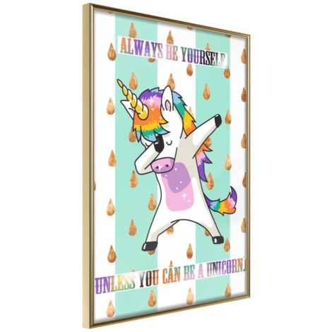 Affiche Murale Encadrée "Dabbing Unicorn" 30 x 42 cm Or