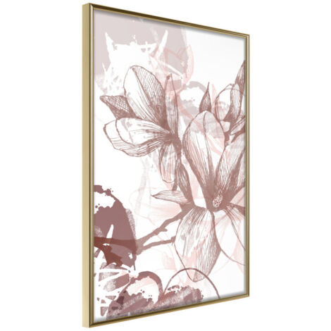 Affiche Murale Encadrée "Drawn Flower" 30 x 42 cm Or