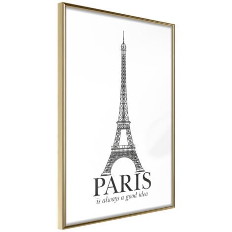 Affiche Murale Encadrée "Eiffel Tower" 30 x 42 cm Or