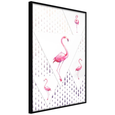 Affiche Murale Encadrée "Flamingos and Triangles" 21 x 30 cm Noir