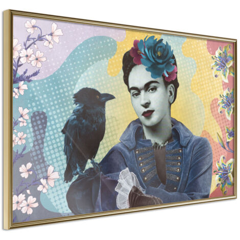 Affiche Murale Encadrée "Frida with a Raven" 30 x 20 cm Or