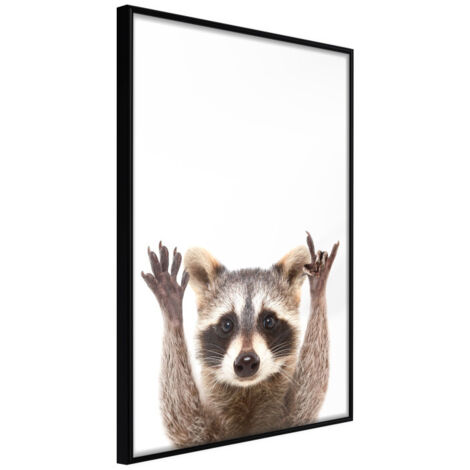 Affiche Murale Encadrée "Funny Racoon" 30 x 42 cm Noir