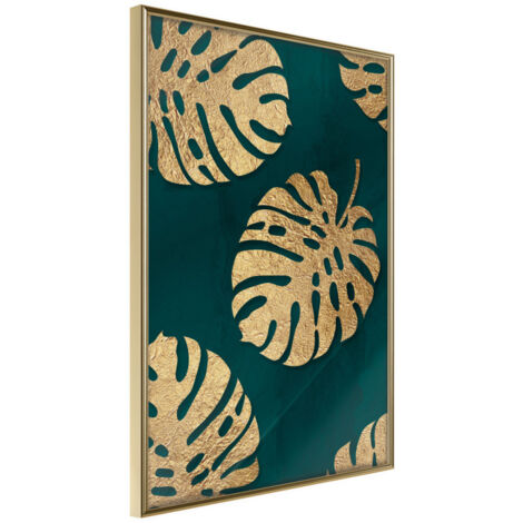 Affiche Murale Encadrée "Gilded Monstera Leaves" 21 x 30 cm Or