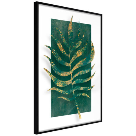 Affiche Murale Encadrée "Gilded Palm Leaf" 21 x 30 cm Noir