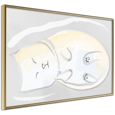 Affiche Murale Encadrée "Happy Kitty" 45 x 30 cm Or
