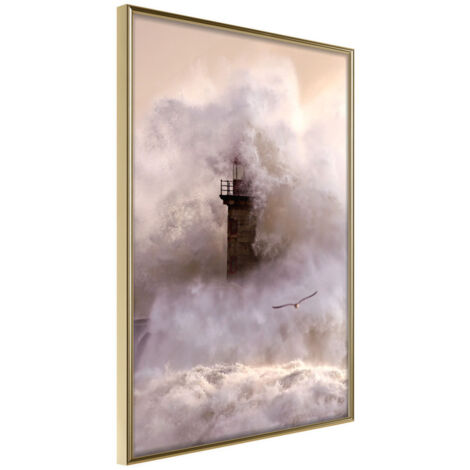 Affiche Murale Encadrée "Lighthouse During a Storm" 21 x 30 cm Or
