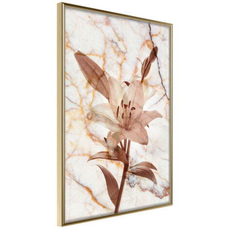 Affiche Murale Encadrée "Lily on Marble Background" 21 x 30 cm Or