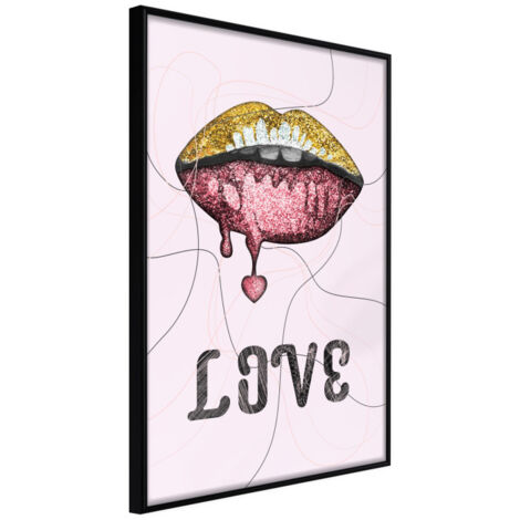 Affiche Murale Encadrée "Lip Gloss and Love" 21 x 30 cm Noir