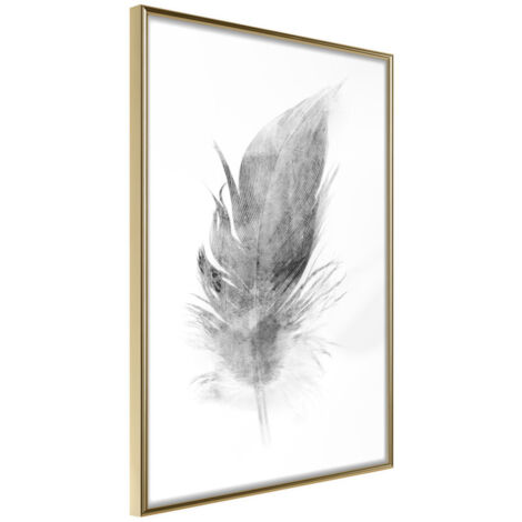 Affiche Murale Encadrée "Lost Feather Grey" 21 x 30 cm Or