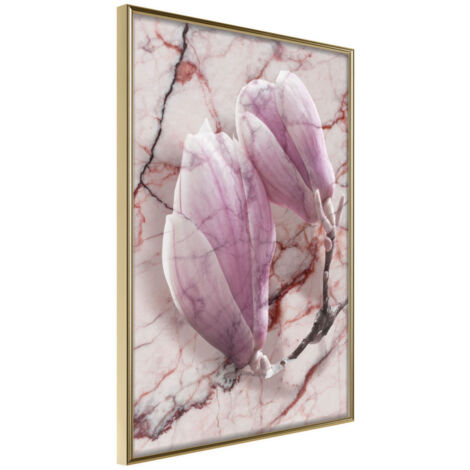Affiche Murale Encadrée "Magnolia on Marble Background" 21 x 30 cm Or