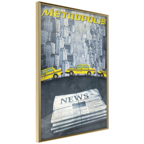 Affiche Murale Encadrée "Metropolis News" 21 x 30 cm Or