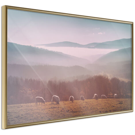 Affiche Murale Encadrée "Mountain Pasture" 90 x 60 cm Or