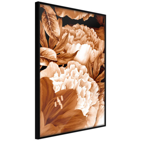 Affiche Murale Encadrée "Peonies in Sepia" 21 x 30 cm Noir