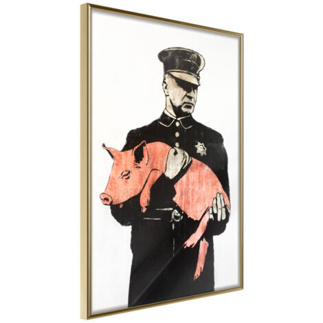 Affiche Murale Encadrée "Pig" 30 x 42 cm Or