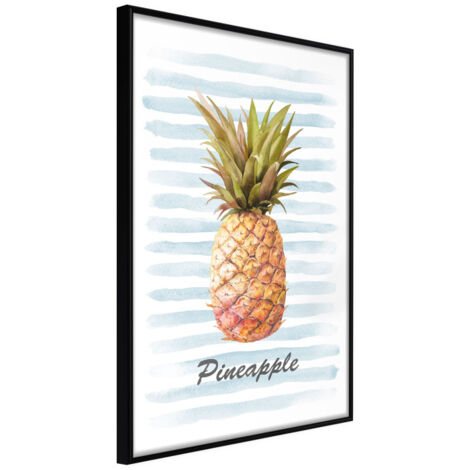 Affiche Murale Encadrée "Pineapple on Striped Background" 21 x 30 cm Noir
