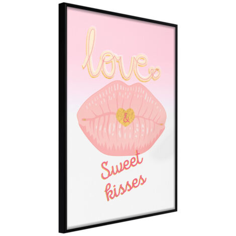 Affiche Murale Encadrée "Pink Kisses" 21 x 30 cm Noir