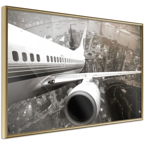 Affiche Murale Encadrée "Plane Wing" 45 x 30 cm Or