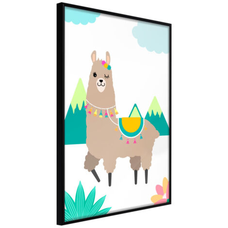 Affiche Murale Encadrée "Playful Llama" 21 x 30 cm Noir