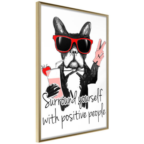 Affiche Murale Encadrée "Positive Bulldog" 21 x 30 cm Or