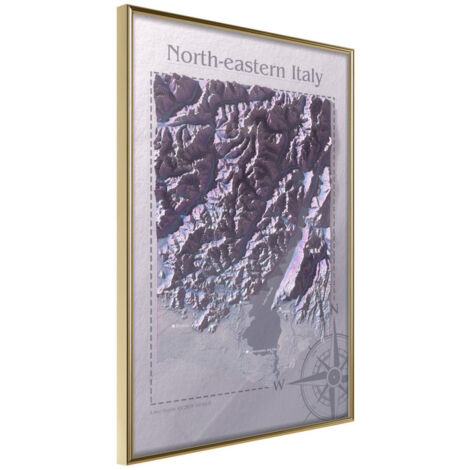 Affiche Murale Encadrée "Raised Relief Map North-Eastern Italy" 21 x 30 cm Or