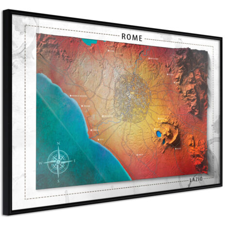 Affiche Murale Encadrée "Raised Relief Map Rome" 45 x 30 cm Noir