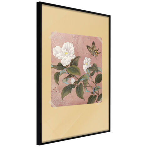 Affiche Murale Encadrée "Rhododendron and Butterfly" 21 x 30 cm Noir