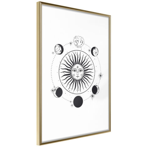 Affiche Murale Encadrée "Sun and Moon" 21 x 30 cm Or