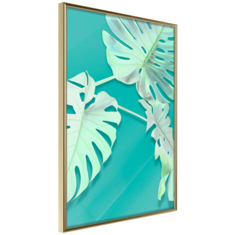 Affiche Murale Encadrée "Teal Monstera" 21 x 30 cm Or
