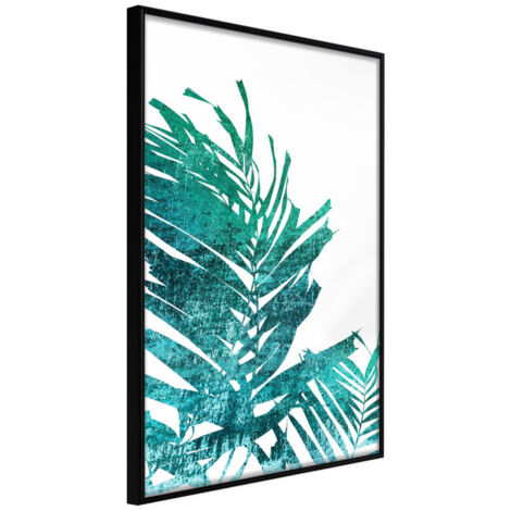 Affiche Murale Encadrée "Teal Palm on White Background" 21 x 30 cm Noir