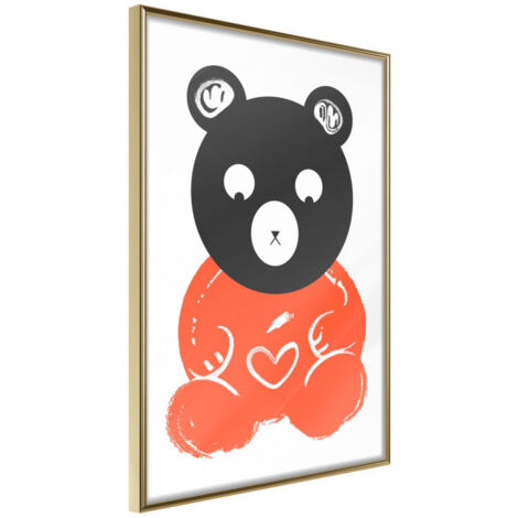 Affiche Murale Encadrée "Teddy Bear in Love" 40 x 60 cm Or