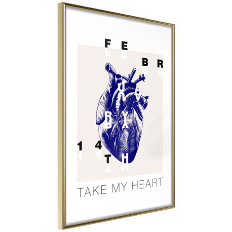 Affiche Murale Encadrée "Valentine's Day" 21 x 30 cm Or