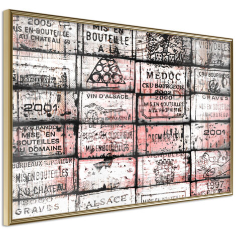 Affiche Murale Encadrée "Wine History" 30 x 20 cm Or
