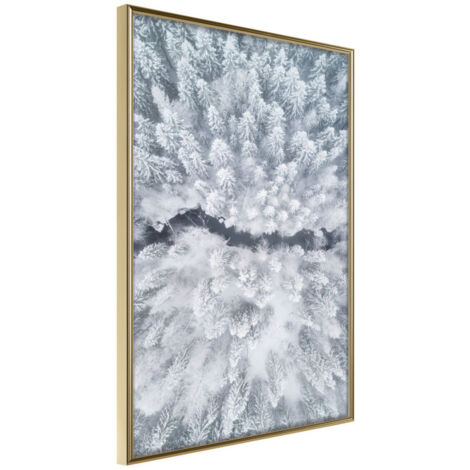 Affiche Murale Encadrée "Winter Forest From a Bird's Eye View" 30 x 42 cm Or