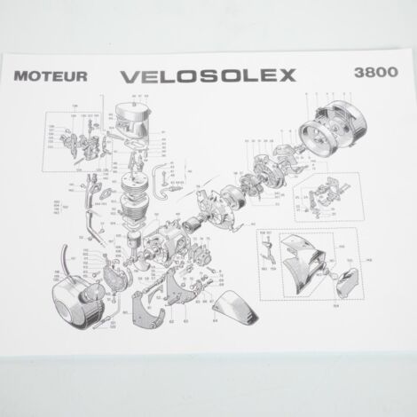 Affiche nomenclature partie moteur pour Solex 3800 noir et blanc