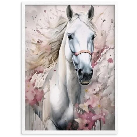 Affiche photo décorative dans un cadre blanc Cheval pour une chambre d'adolescent 50x70