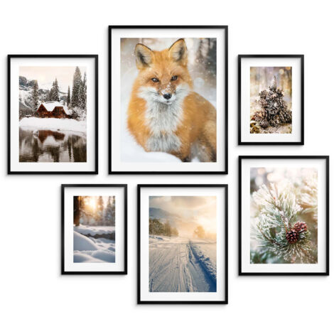 Affiches murales pour le salon photos XXL vacances d'hiver neige montagnes ensemble d'affiches