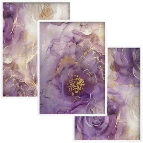 Affiches pastel, tableaux muraux, fleurs dorées, décoration murale glamour