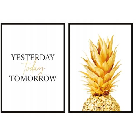 AFFICHES PHOTOS ENCADRÉES 53x73cm Diptyque Lot de 2 tableaux Ananas Doré P984