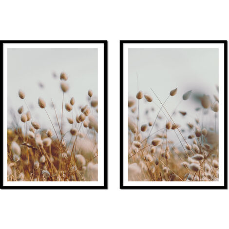 AFFICHES PHOTOS ENCADRÉES 53x73cm Diptyque Lot de 2 tableaux Graminées Boho P2160