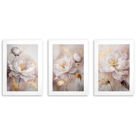 Affiches pour le salon Pivoines Décoration murale élégante Branches dorées 3x50x70