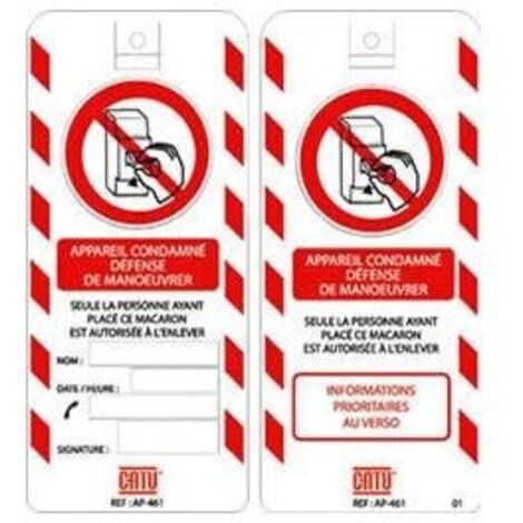 AFFICHETTE PVC DE SIGNALISATION''CONDAMNATION BT'', DIMENSION 170 X 75 MM CATU