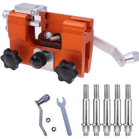 Affilacatene per motoseghe, Affilacatene per motoseghe a manovella, Kit per affilare motoseghe con 5 teste di affilatura