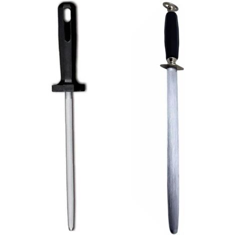 Affilacoltelli manuale professionali macellaio in acciaio inox 30cm ovale o tondo per ristorante chef manico in polipropilene (Tondo) - misuraerbasintetica-: tondo
