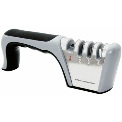 Affilacoltelli professionale 4 in 1 per coltelli da cucina e forbici, con base in gomma antiscivolo, adatto per coltelli in acciaio inox e ceramica.