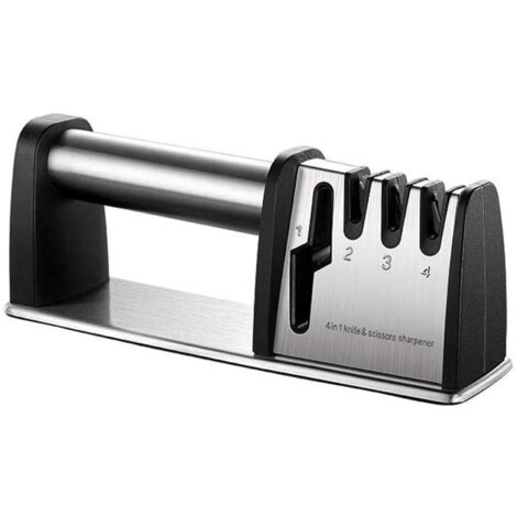 Affilacoltelli professionale, affilacoltelli, affilacoltelli da cucina 4 in 1 in acciaio al tungsteno diamantato, affilacoltelli manuali con base antiscivolo, per coltelli da cucina, forbici