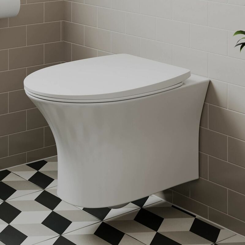 Rennes Wall Hung Rimless Toilet & Soft Close Seat - White - Affine